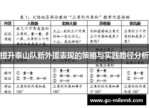 提升泰山队新外援表现的策略与实践路径分析