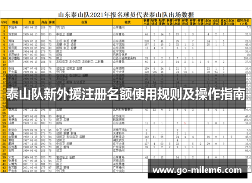 泰山队新外援注册名额使用规则及操作指南