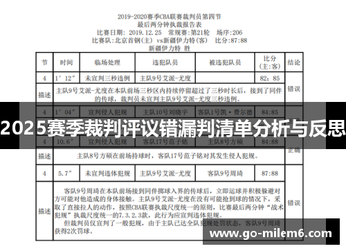 2025赛季裁判评议错漏判清单分析与反思