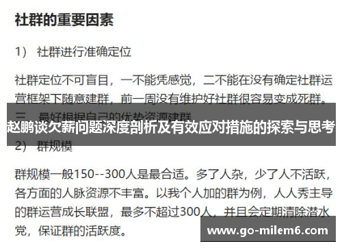 赵鹏谈欠薪问题深度剖析及有效应对措施的探索与思考 赵鹏谈欠薪问题深度剖析及有效应对措施的探索与思考